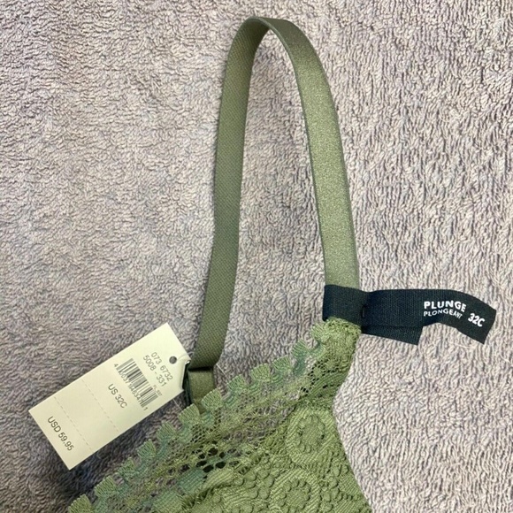 NWT Aerie Real Power Plunge Push Up Joy Lace Bra - Olive Fun - 32C - Picture 9 of 11